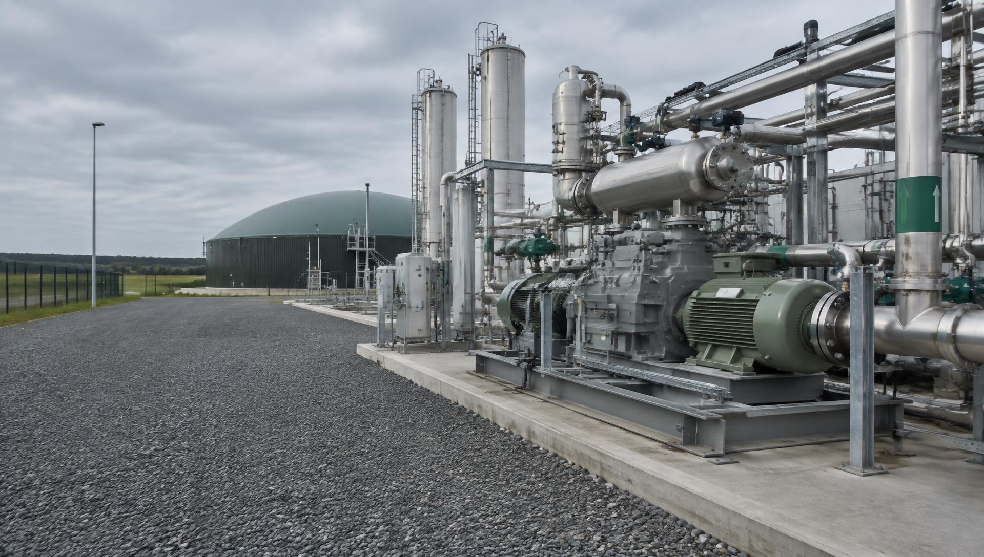 Compressor package and gas piping at an industrial site